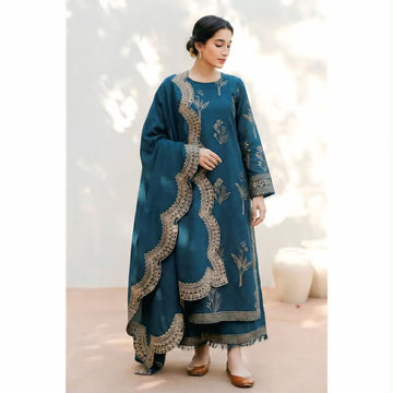 Emb Dhanak 3Pc Suit