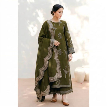 Emb Dhanak 3Pc Suit