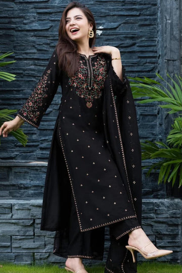 Emb Dhanak 3Pc Suit