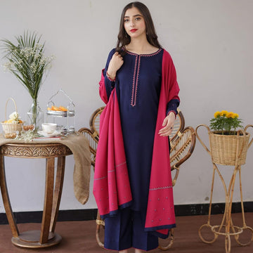 Emb Dhanak 3Pc Suit