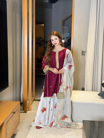 Emb Dhanak 3Pc Suit