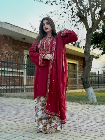 Emb Dhanak 3Pc Suit