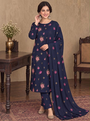 Emb Dhanak 3Pc Suit