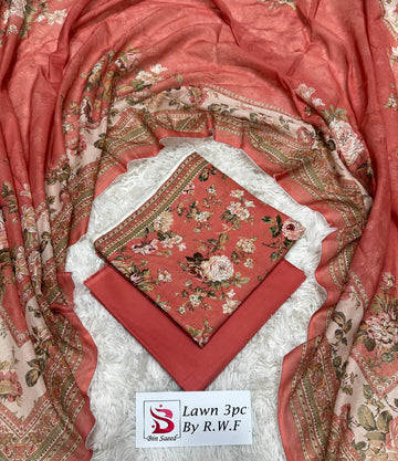 Orange Floral Lawn 3 Piece