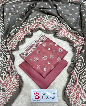 Dark Pink Lawn 3 Piece