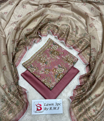 Dark Pink with Brown Lawn 3 Piece