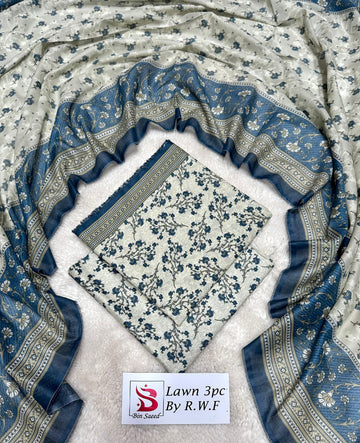 Off-White Blue Lawn 3 Piece